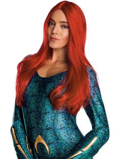 Women's Aquaman Mera Wig - costumes.com Red Wig Costume, Mera Costume, Aquaman Mera, Aquaman Film, Aquaman Movie, Wig Costume, Red Wig, Bodysuit Costume, Harley Quinn Costume