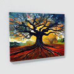 a painting of a tree with its roots exposed