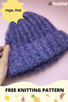 a knitted hat with text overlay that reads, free knitting pattern inga hat