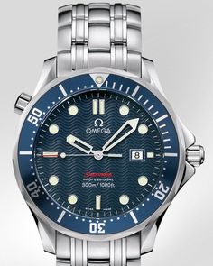 Omega Seamaster Professional 300M. The original Omega watch worn by Pierce Brosnan in "GoldenEye" (1995), "Tomorrow Never Dies" (1997), "The World Is Not Enough" (1999), and "Die Another Day" (2002). Pierce Brosnan 007, 007 Goldeneye, Omega Watches Seamaster, Omega Watch Vintage, Omega Seamaster Professional, Omega Seamaster 300, Seamaster 300