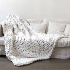 Hygge Chunky Knit Throw Blanket at Sage and Sill Super Chunky Knit Blanket, Super Chunky Knit, Chunky Knit Throw Blanket, Chenille Blanket, Woollen Blankets, Hand Knit Blanket, Chunky Knit Throw, Comfy Blankets, Knitted Blanket