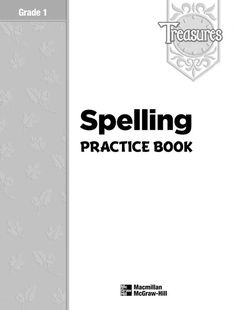 the spelling practice book is shown in black and white, with an image of leaves on it