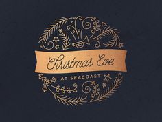 the christmas eve at seacoast logo on a black background with gold foil lettering