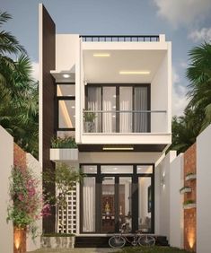 this is an artist's rendering of a modern house in the tropical style with balconyes and balconies