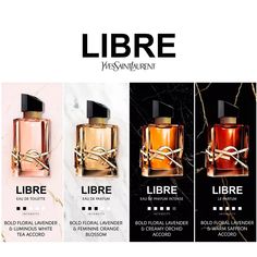 The first parfum in the Libre collection, Libre Le Parfum is the most concentrated and longest-lasting perfume in the collection. An olfactive tribute to the spicy Fleurs de Feu praised by Mr. Saint Laurent himself. A burning blend turning up the temperature and twisting the iconic Libre scent with a spicy and warm take. Top Notes: fresh lavender.Middle Notes: orange blossom.Base Notes: rare warm saffron accord. Saint Laurent Libre, Ysl Perfume, Koleksi Parfum, Saint Laurent Perfume, Feminine Perfume, Floral Perfume, Fragrances Perfume Woman, Perfume Floral, Vanilla Perfume