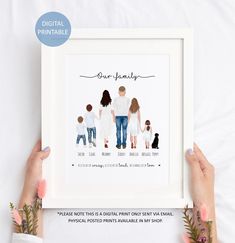 two hands holding a white framed photo with the words, one family and three children