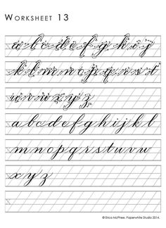 the cursive alphabet worksheet is shown in black and white