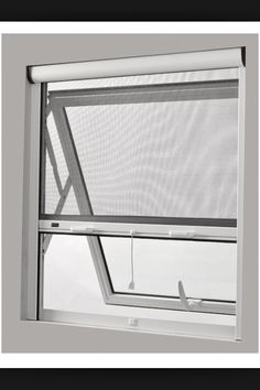 an open window with the blinds closed