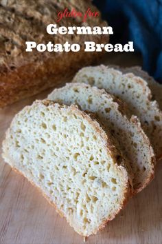 sliced gluten free German potato bread Dutch Oven Bread Gluten Free, Gluten Free German Desserts, Gluten Free Yeast Bread Recipes, Gluten Free Potato Bread Recipe, Gluten Free Potato Recipes, Gluten Free Breakfast Bread, Potato Bread Gluten Free, Wheat Free Bread Recipes, Gluten Free Oat Bread