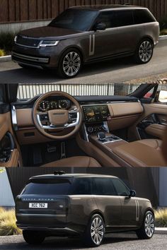 the interior and dashboard of a range rover in three different views, including an suv