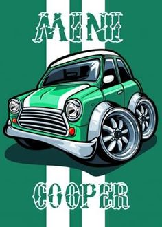 an old green car with white stripes and the words'arne cooper'on it