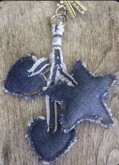 a pair of scissors is attached to a piece of denim