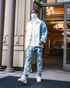 Nba Drip Outfits, All Denim Outfit Men, Denim On Denim Outfit Men, High Street Fashion Men, Nba Fits, Jean Jacket Outfits Men, High Fashion Streetwear, Denim Outfit Men, Denim Streetwear