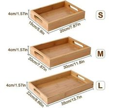 two wooden trays are shown with measurements for each one, and the other is labeled