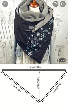 a scarf with snowflakes on it is shown next to an image of a mannequin's head