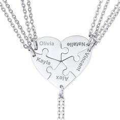 PRICES MAY VARY. 5 Ways Best Friend Necklace Set 5 pieces heart puzzle, you can engrave name, date or other text on it. easy to read and lasting. Material: 316L Stainless Steel, durable and long lasting color. smooth polished finish which makes them comfort to wear. Customize details: Step 1: choose color with customize service. step 2, Click " Customize Now" button. Step 3, enter the content you want to engrave (names / date / locations / numbers /special symbols). Package Content: 5 bff pendan Puzzle Piece Necklace, 5 Best Friends, Bff Necklace, Bff Jewelry, Heart Puzzle, Bff Necklaces, Best Friend Jewelry, Best Friend Necklaces, Friendship Jewelry