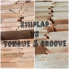 two pictures with the words shiplap vs tongue and grove on top of them