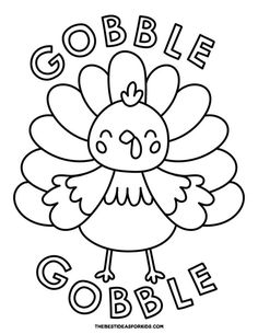 a coloring page with the words gobble gobble on it and a turkey face