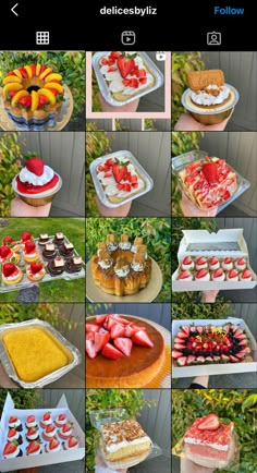 a collage of photos showing different types of desserts