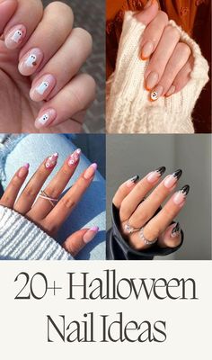 Ghost Nail Designs Short, Halloween Oval Nail Designs, Halloween Ghost Nail Art, Fall Nail Designs Ghost, Tasteful Halloween Nails, Simple Almond Halloween Nails, Halloween Nail Tip Designs, Halloween Gel Nail Art, Ghost Nail Ideas