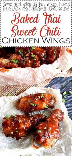 baked thai sweet chili chicken wings with text overlay