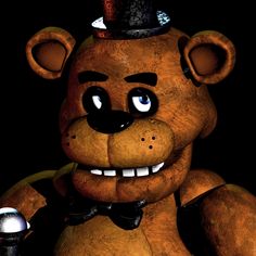 a brown teddy bear wearing a top hat and bow tie with his eyes wide open