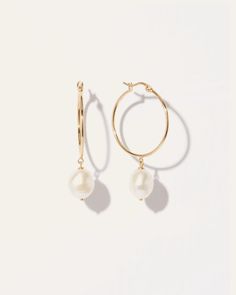 Large Organic Freshwater Cultured Pearl Hoops | Quince Popular Jewelry, European Linens, Pearl Hoop Earrings, Earrings In Gold, Freshwater Cultured Pearls, Draw Your, Pearl Size, Quince, Cultured Pearls