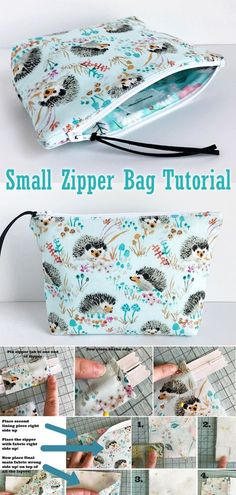 the small zipper bag is being made with scissors