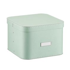 a mint green storage box with white stitching