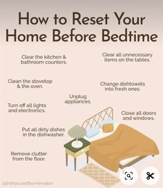 how to rest your home before bedtime info graphic by thehouseofrommer