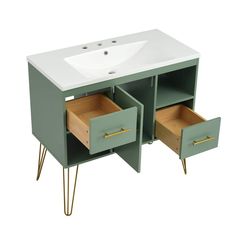 a bathroom vanity with two drawers and a sink in the middle, on white background