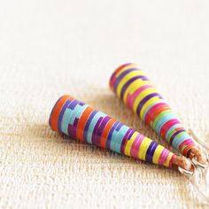 Candy Stripes Earrings • Colorful dangle earrings • Cute gift for girls • Hippie boho earrings • Boh Paper Beads Diy, Summer Jewelry Trends, Striped Earrings, Earrings Colorful, Color Crafts, Paper Jewelry, Candy Stripes, Earrings Cute