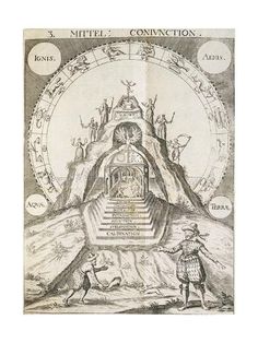 an old book cover with a drawing of a man standing in front of a mountain