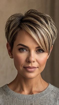 ✨ Time for a fabulous change? Achieve a youthful and fresh appearance with this Asymmetrical Cut hairstyles for wome nover 40. Learn how to style sleek, straight locks. Great for hiding grown-out roots between salon visits. Easy to maintain and style at home. Click for a step-by-step guide! #AsymmetricalCuthairstylesforwomenover40 Short Hairstyle Women With Straight Hair, Short Edgy Hairstyles For Women Over 50, Short Hairstyles Color Ideas, Wedge Haircut For Women Over 50, Short Hair For Women In Their 40s, Short Haircut With Fringe, Short Pixie Haircuts For Fine Hair, Short Sassy Hair Over 50, Grown Out Pixie Hairstyles