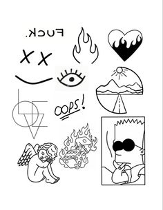 some stickers that have been drawn on the back of a white sheet with black ink