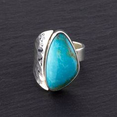 chunky hammered silver genuine turquoise ring Black Obsidian Stone, Chunky Silver Rings, Sterling Silver Rings Turquoise, Obsidian Stone, Mexican Jewelry, Real Turquoise, Turquoise Ring Silver, Turquoise Rings, Genuine Turquoise