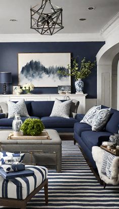 Navy and Grey Living Room Grey And Navy Living Room, Navy And Grey Living Room, Navy Living Room, Blue Grey Living Room, Blue Sofa Living, Blue Sofas Living Room, Navy Living, Navy Living Rooms