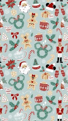 christmas seamless background with santa claus and other holiday items