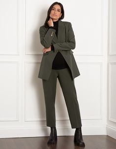 maternity, maternity blazer, nursing, nursing blazer, tailored, workwear, cuff buttons, button, pockets, shaping, back vent, military buttons, co ord, matching, gary, khaki, twill, suit, green, knox Postpartum Dresses, Suit Green, Suit Jackets For Women, Tailored Blazer, Co Ord, Bra Lingerie, Tight Leggings, Baby Wearing, Maternity Clothes