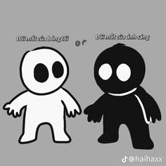 an image of two cartoon characters one is black and the other is white with eyes