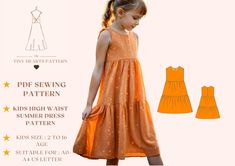 Kid's High Waist Summer Dress Pattern,PDF Dress Sewing Pattern for Kids,Girls Dress Sewing Pattern,Baby Dress A0 A4 US Letter-Girl Size 2-16 Age. Knits and Mesh Fabric, High Waist Seam, Below Knee, Tiered, , Sleeveless Dress, Round Neck, Back Straight Seam with Invisible Zipper Full-Length Top Closure, Back Deep Round Neck, Neckline Facing. This product contains fusible interfacing and lining. If you are going to sew this part, you should buy fabric accordingly.  Kid's High Waist Summer Dress Se Pdf Sewing Patterns Kids, African Dress Patterns, Summer Dress Pattern, Kids Girls Dress, Dress Pattern Pdf, Summer Dress Sewing Patterns, Kids Summer Dresses, Girls Dress Sewing Patterns, Summer Dress Patterns