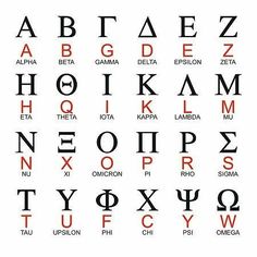 the alphabet is shown in red and black