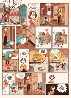 a comic strip with an image of a woman in the living room