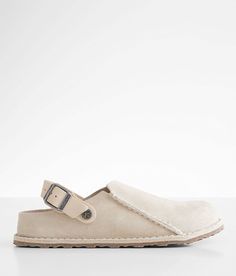 Birkenstock® Lutry 365 Suede Clog - Cream US 9, Women's Eggshell Leather slip-on clog Convertible buckle strap Anatomically shaped cork footbed. Due to the nature of leather/suede, small variances of color in the skin may occur, this is in no way considered a defect. These are inherent characteristics of leather/suede and will enhance the individual look of your garment.. Upper: Suede/Nubuck Leather. Insole: Leather/Cork. EVA Outsole. Apparel & Accessories Birkenstock Almond, Casual Slip-on Suede Clogs, Slip-on Suede Clogs With Suede Lining, Beige Slip-on Clogs With Leather Sole, Suede Slip-on Clogs With Textured Sole, Suede Slip-on Clogs With Buckle Closure, Teva Sandals, Suede Clogs, Birkenstock Women