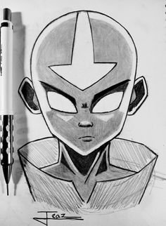 Avatar Aang fanart Drawing Avatar The Last Airbender, Avatar Easy Drawing, Avatar Aang Drawing, Avatar The Last Airbender Sketch, Cool Anime Sketches, Aang Sketch, Appa Drawing, Cartoon Character Sketches