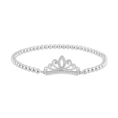 A stunning diamond bracelet that can harness your inner power and make you shine like a true princess. This Enchanted Disney Fine Jewelry Majestic Princess Bracelet features sterling silver beads and a tiara-shaped charm with 1/10 carat total weight of brilliant diamonds. Its smart, stylish, and luxurious design will lend a sophisticated finish to your outfits. Presented in an elegant gift box, this fine piece of jewelry would make a fantastic gift for yourself. Disney Princess Jewelry, Princess Bracelet, Enchanted Disney, Enchanted Disney Fine Jewelry, Designer Diamond Jewellery, Princess Jewelry, Jewelry Roll, Bridal Jewelry Collection, Fine Diamond Jewelry