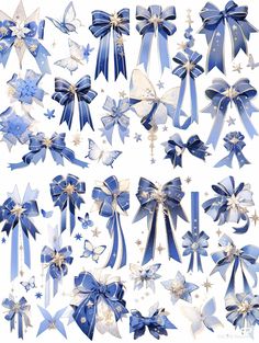 several blue and white bows with stars on them