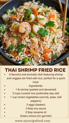 thai fried rice with shrimp and vegetables in a black bowl