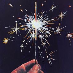 a painting of a hand holding a sparkler