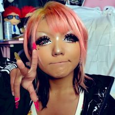 Haady Gyaru Makeup, Gyaru Makeup Tropical, Gyrua Girl Makeup, Gyura Makeup, Gyaru Makeup Black Women, Reiwa Gyaru, Gyaru Make Up, Rokku Gyaru Makeup, Tan Gyaru